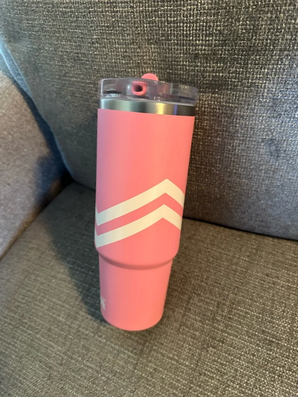 Stanley Pink Travel Tumbler with Handle and Chevron Stripes - Picture 6 of 6